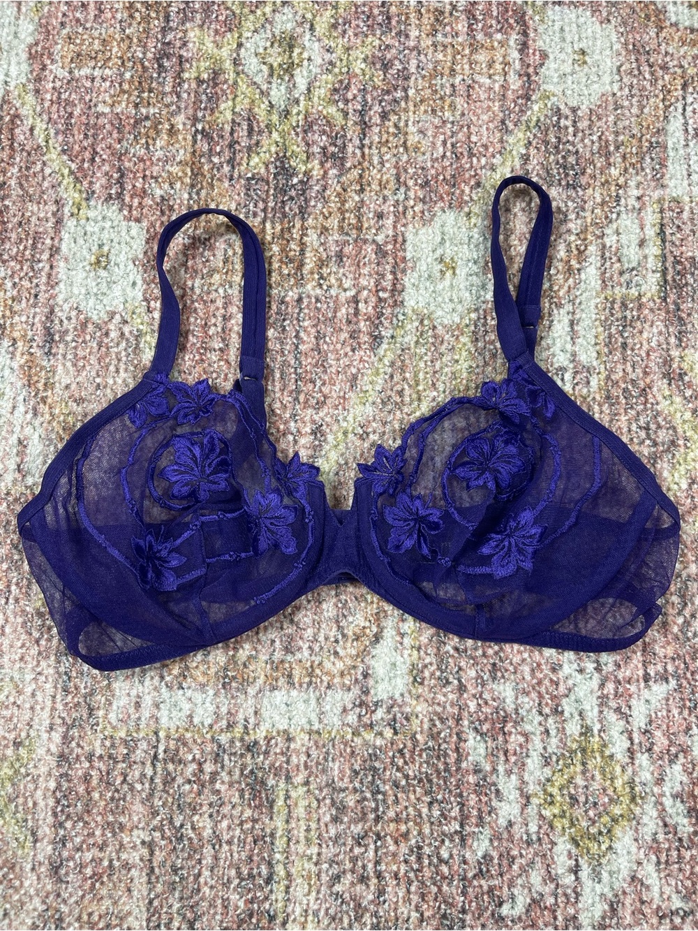 Marvel by La Perla Floral Lace Bra Lingerie Top Womens Size 36C Indigo Purple